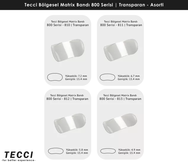 Tecci Bölgesel Matrix Bandı 800 Serisi Asorti – Transparan