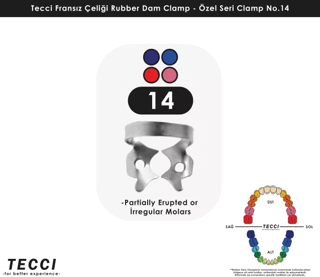 Tecci Fransız Çeliği Rubber Dam Clamp - No.14