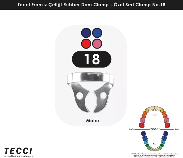 Tecci Fransız Çeliği Rubber Dam Clamp - No.18