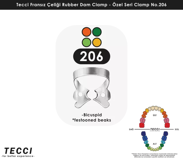 Tecci Fransız Çeliği Rubber Dam Clamp - No.206