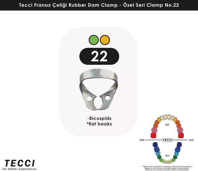 Tecci Fransız Çeliği Rubber Dam Clamp - No.22