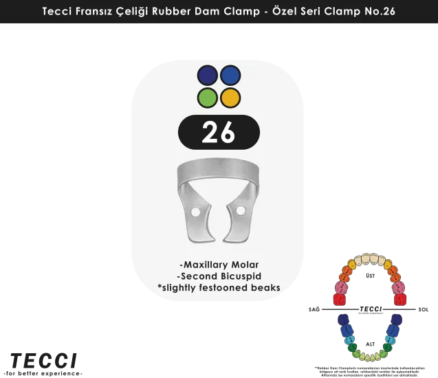 Tecci Fransız Çeliği Rubber Dam Clamp - No.26