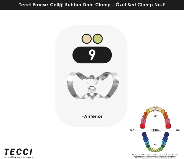 Tecci Fransız Çeliği Rubber Dam Clamp - No.9