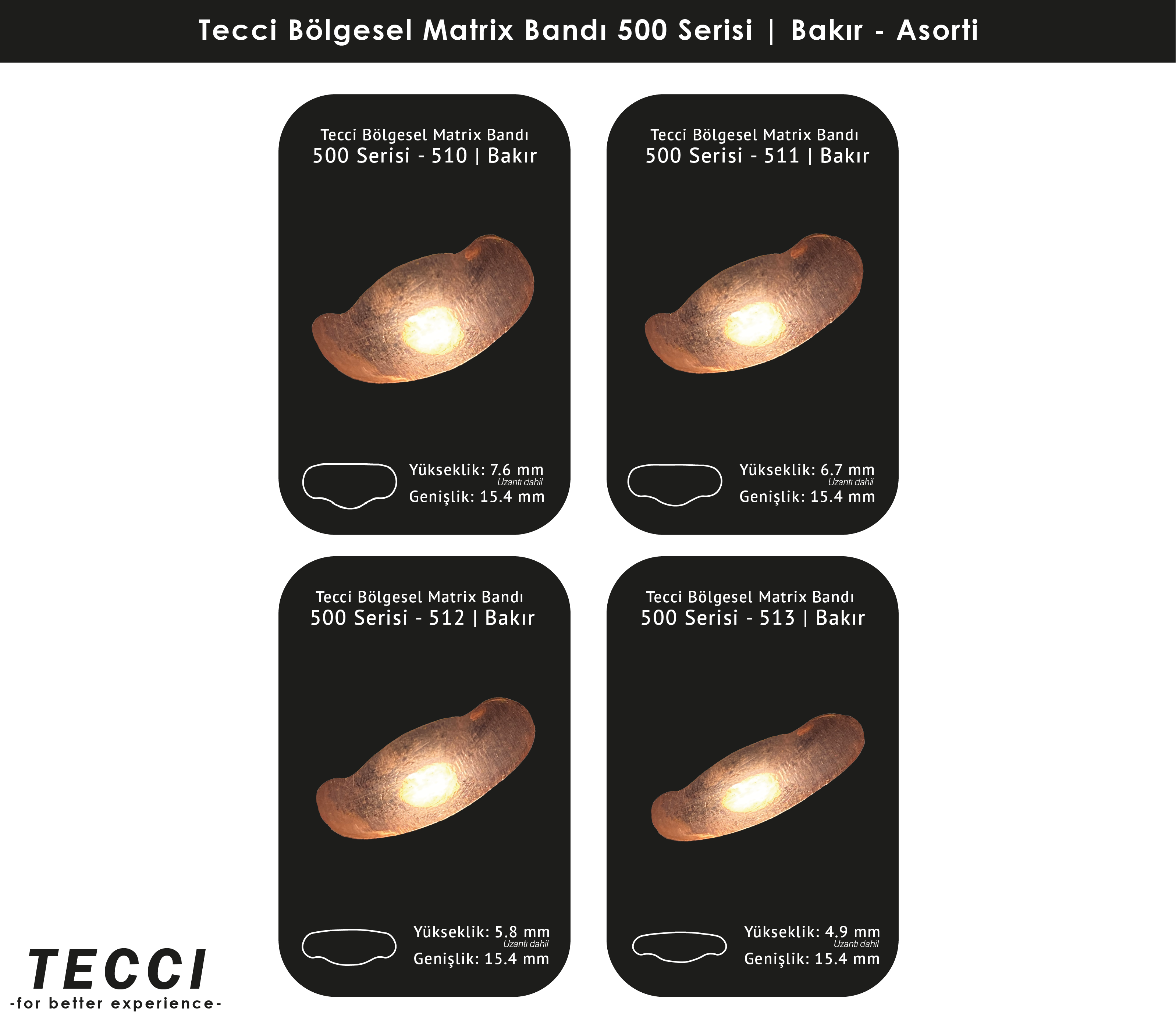 Tecci Bölgesel Matrix Bandı 500 Serisi Asorti – Bakır