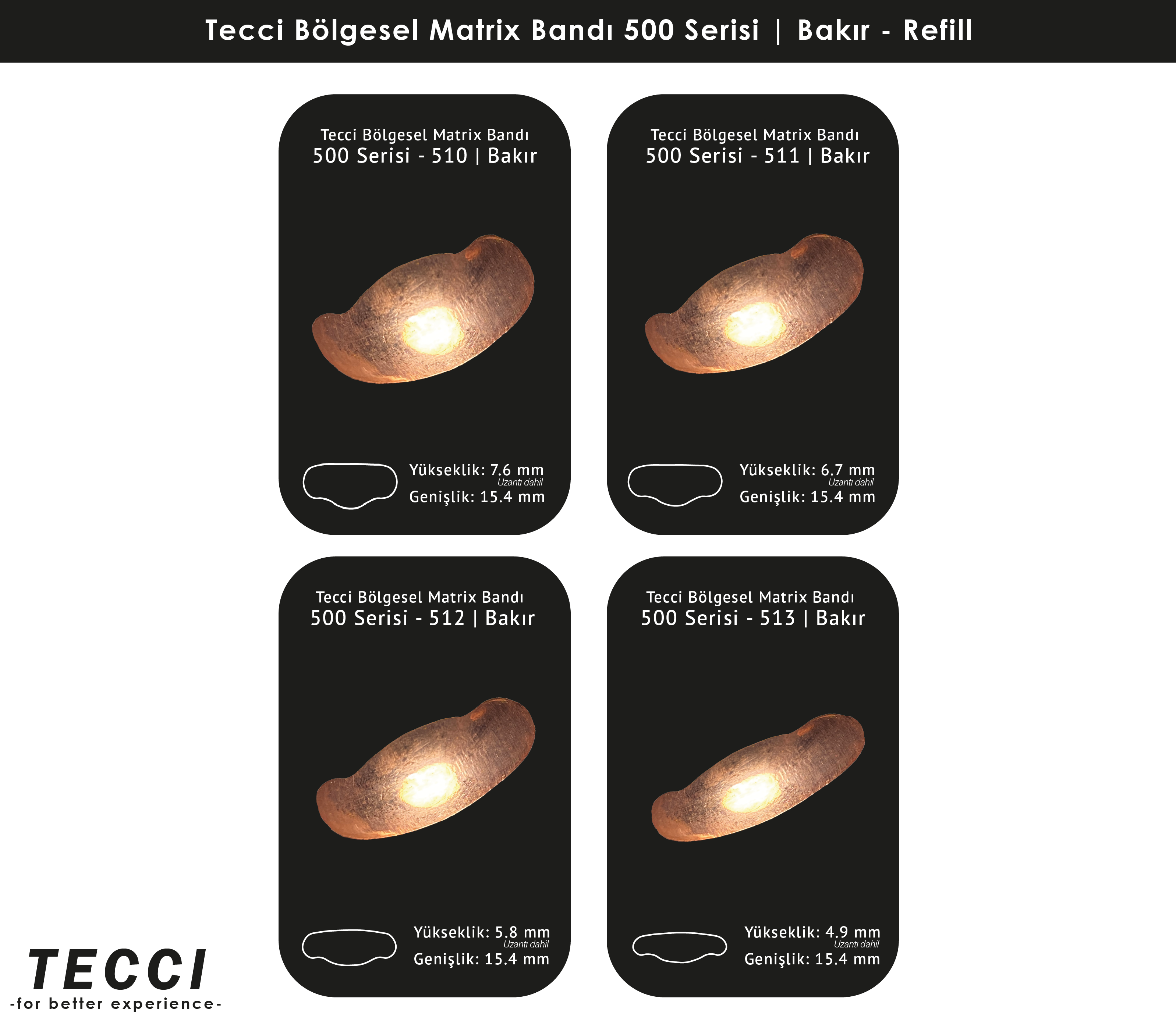 Tecci Bölgesel Matrix Bandı 500 Serisi Refill – Bakır