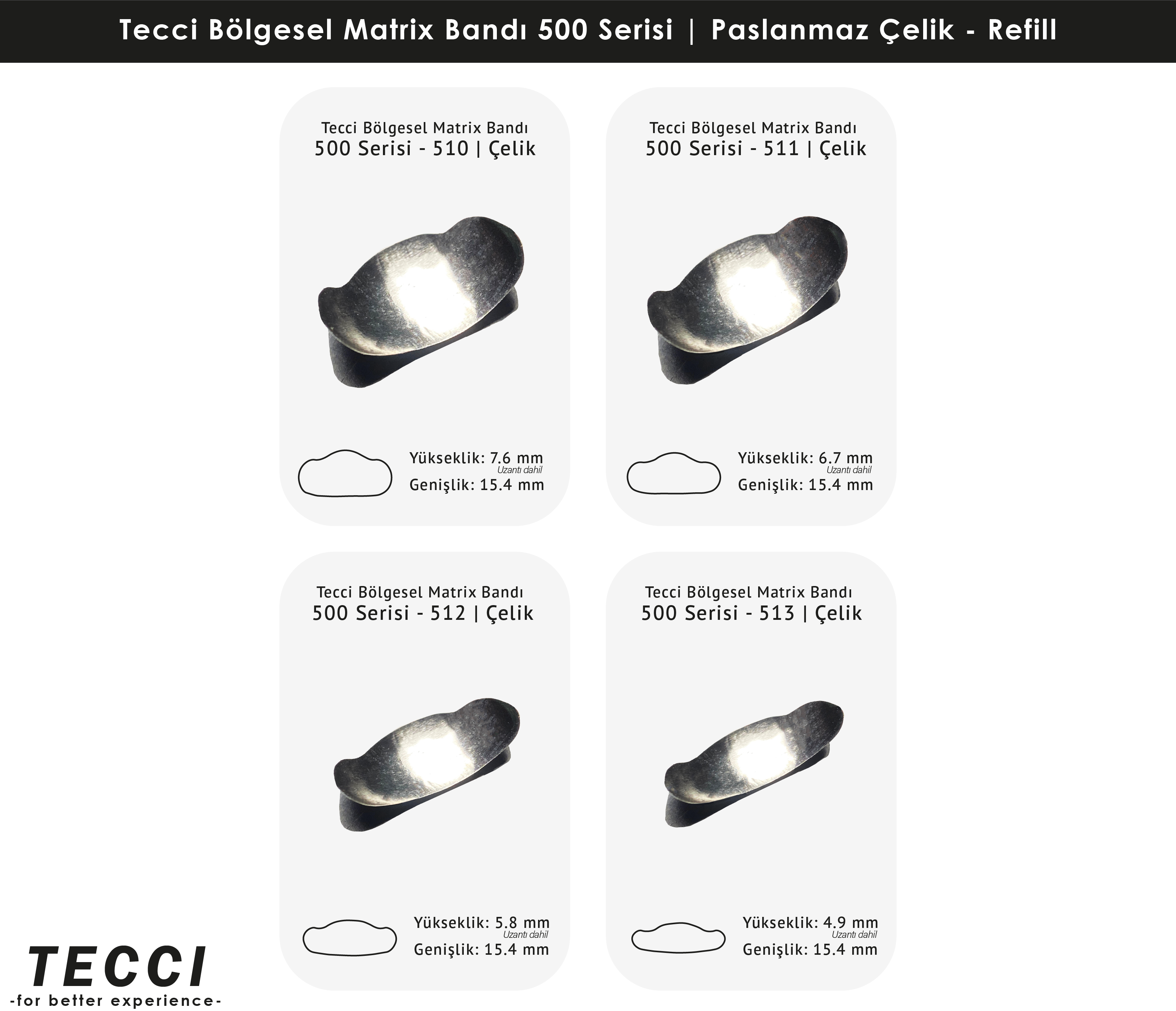 Tecci Bölgesel Matrix Bandı 500 Serisi Refill – Paslanmaz Çelik