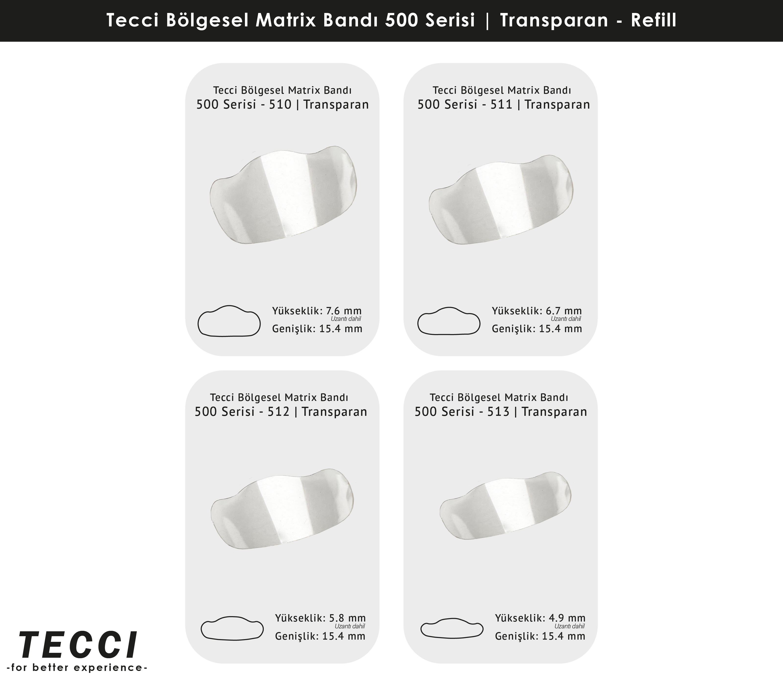 Tecci Bölgesel Matrix Bandı 500 Serisi Refill – Transparan