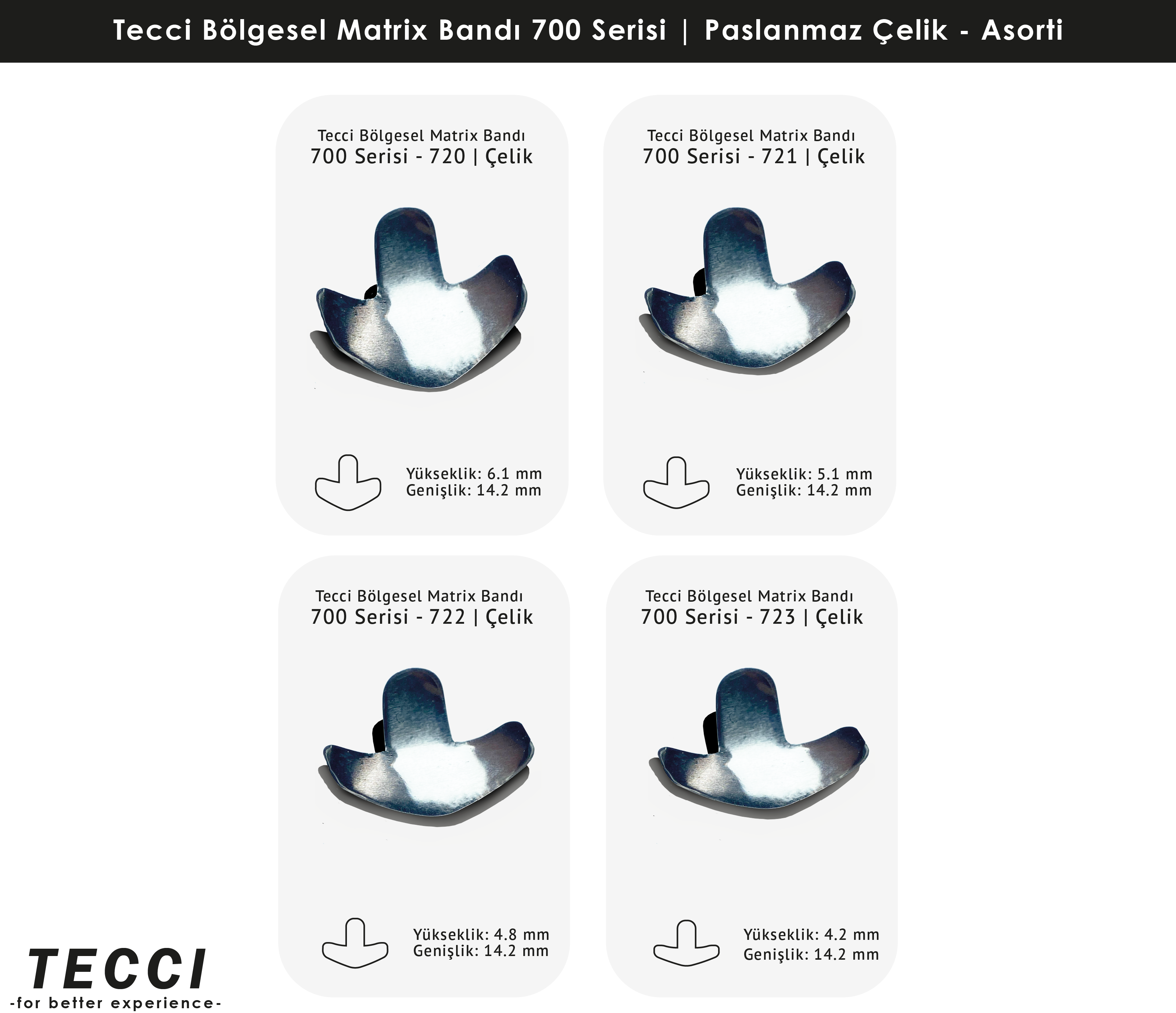 Tecci Bölgesel Matrix Bandı 700 Serisi Asorti – Paslanmaz Çelik