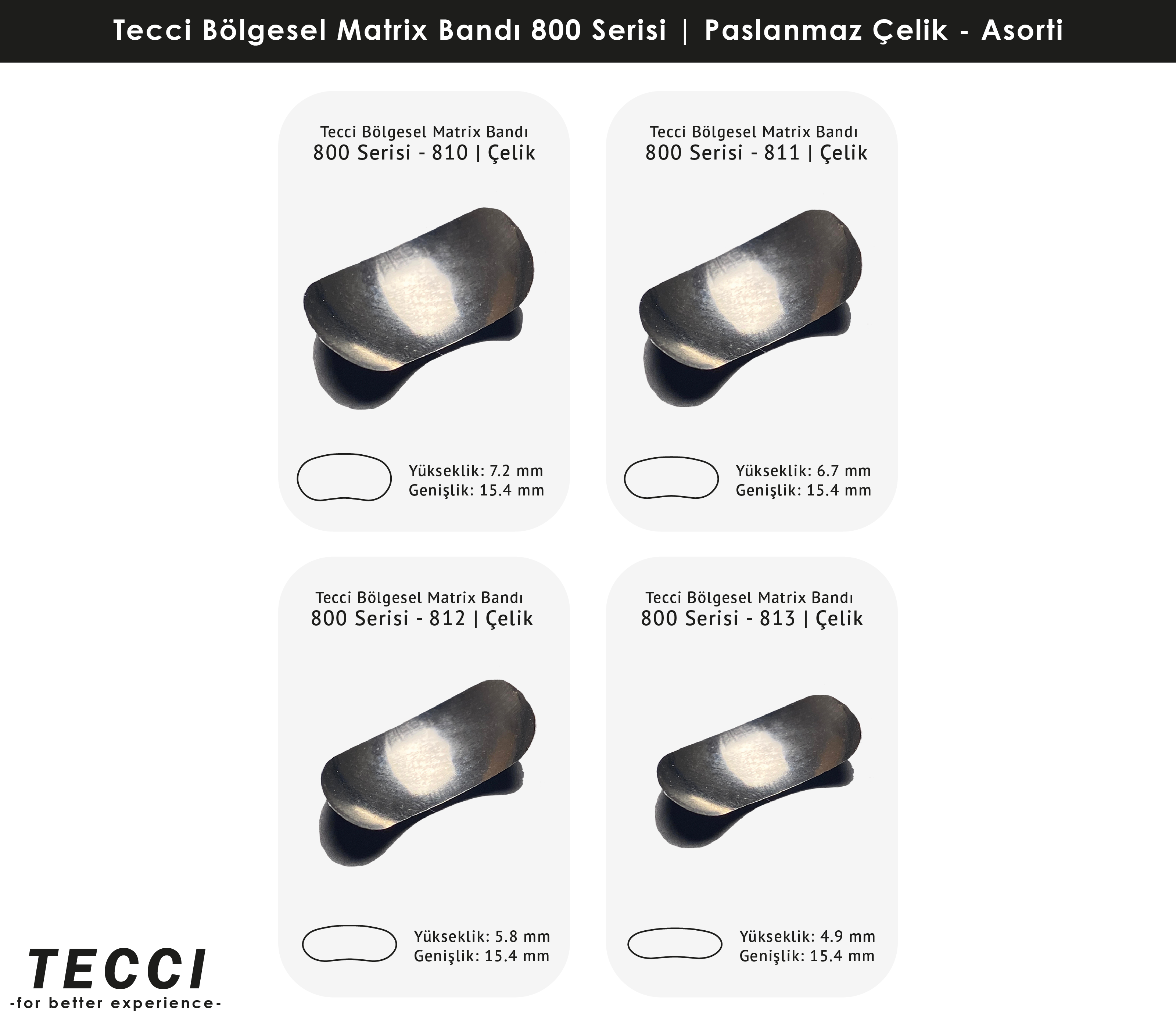 Tecci Bölgesel Matrix Bandı 800 Serisi Asorti – Paslanmaz Çelik