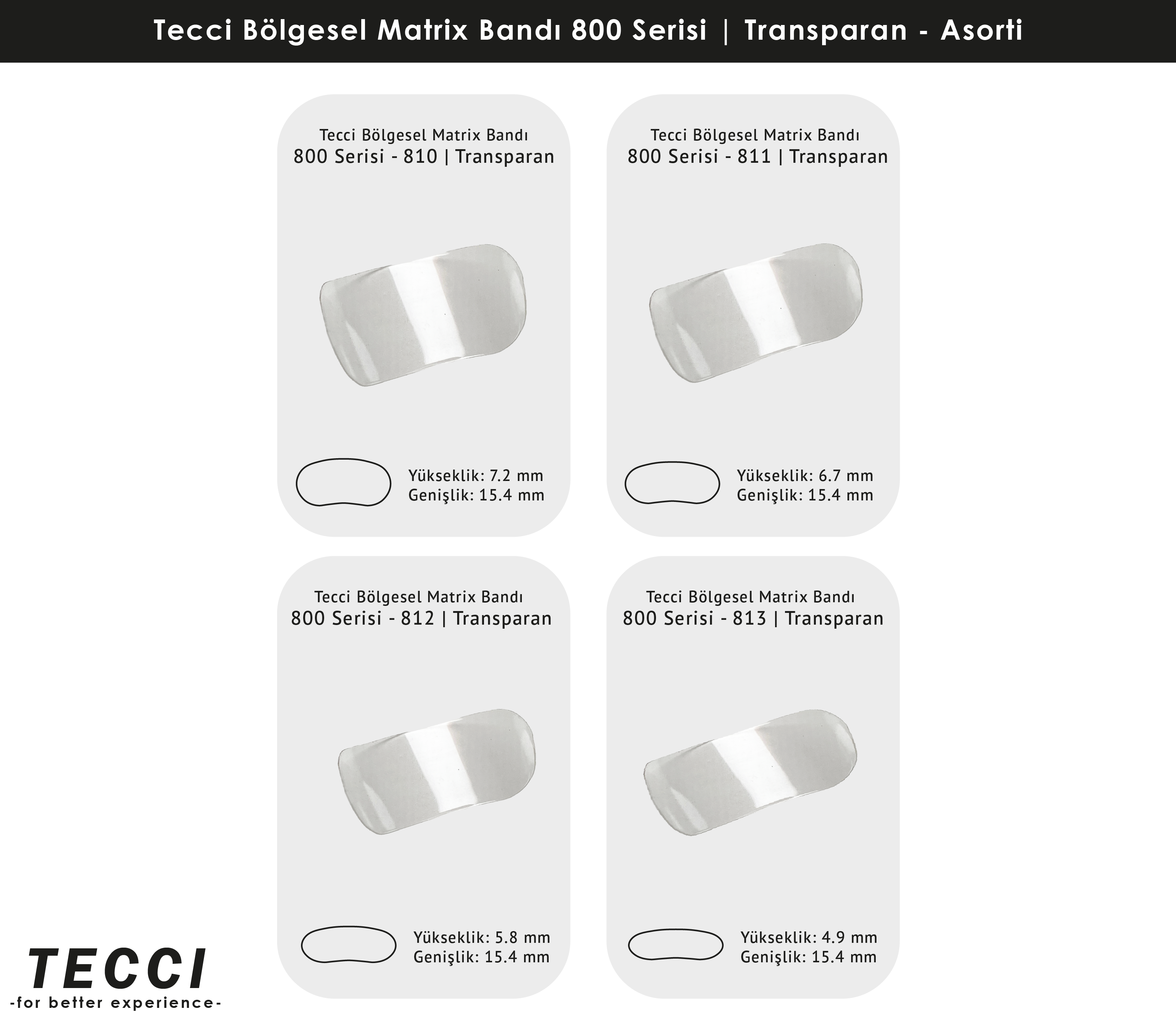 Tecci Bölgesel Matrix Bandı 800 Serisi Asorti – Transparan