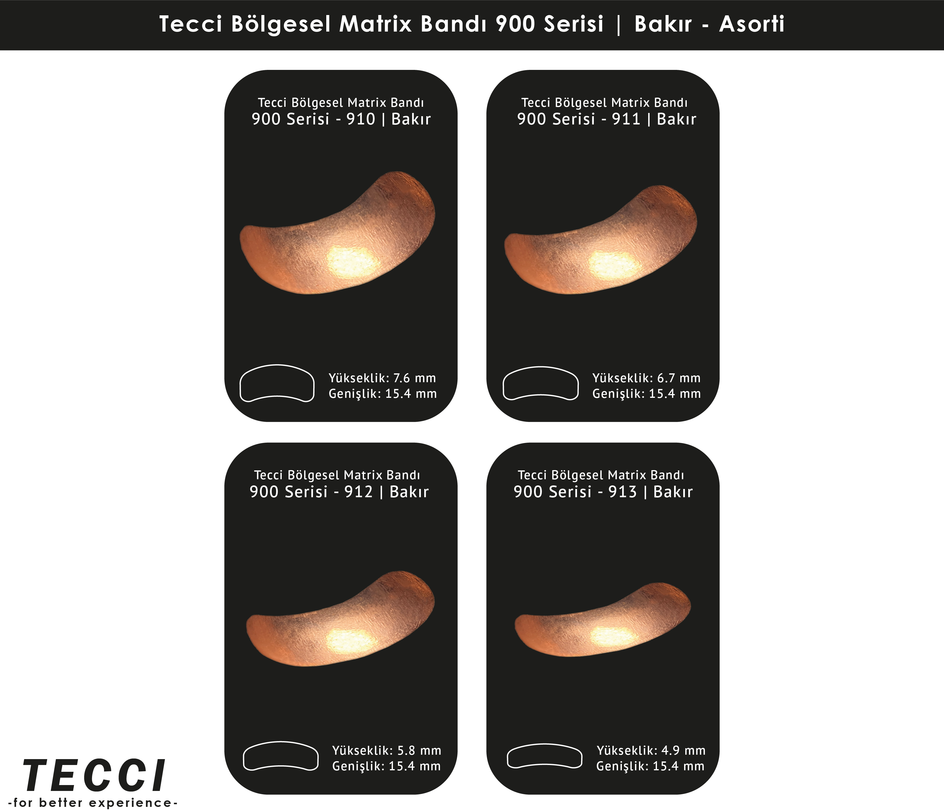 Tecci Bölgesel Matrix Bandı 900 Serisi Asorti – Bakır