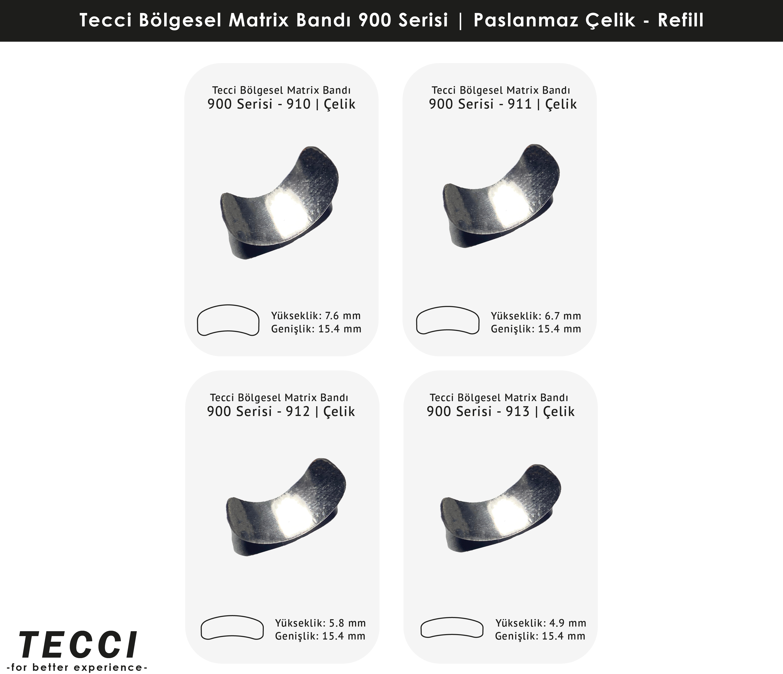 Tecci Bölgesel Matrix Bandı 900 Serisi Refill – Paslanmaz Çelik