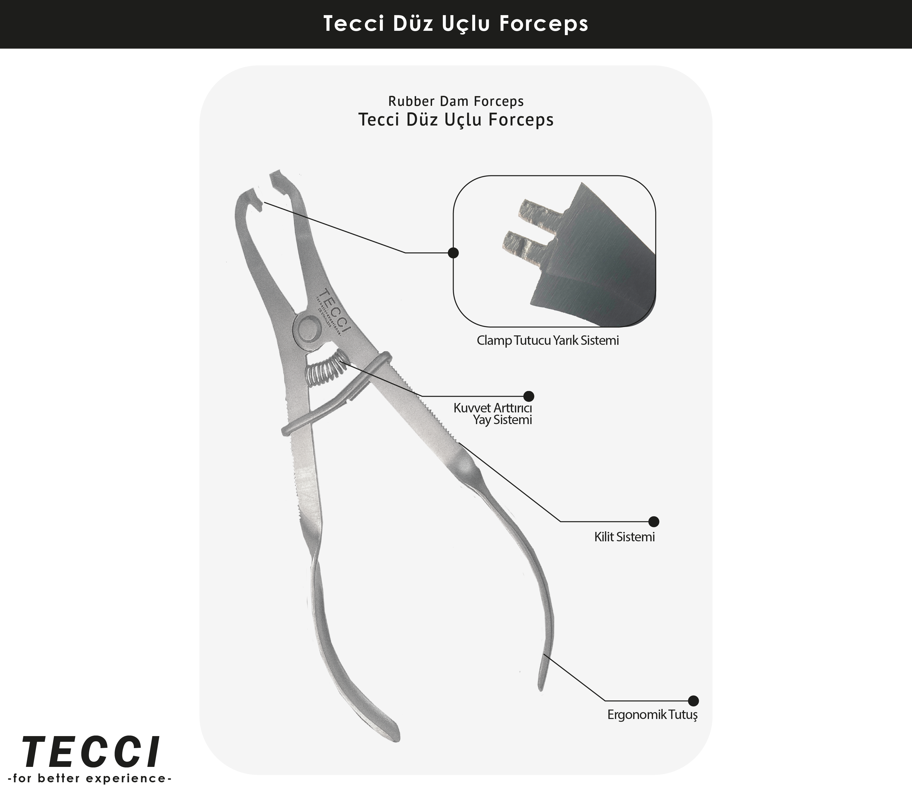 Tecci Düz Uçlu Rubber Dam Forceps