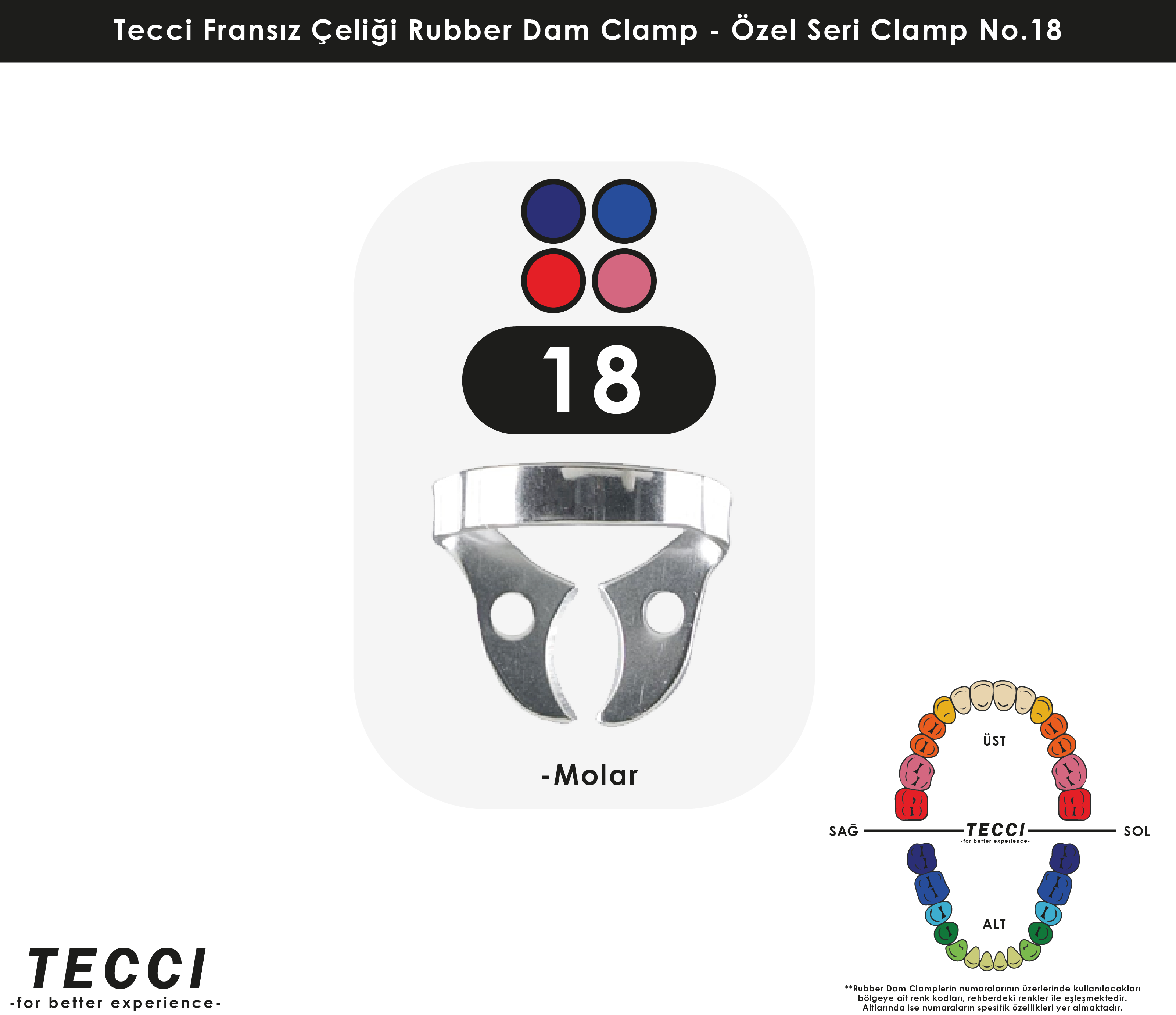 Tecci Fransız Çeliği Rubber Dam Clamp - No.18