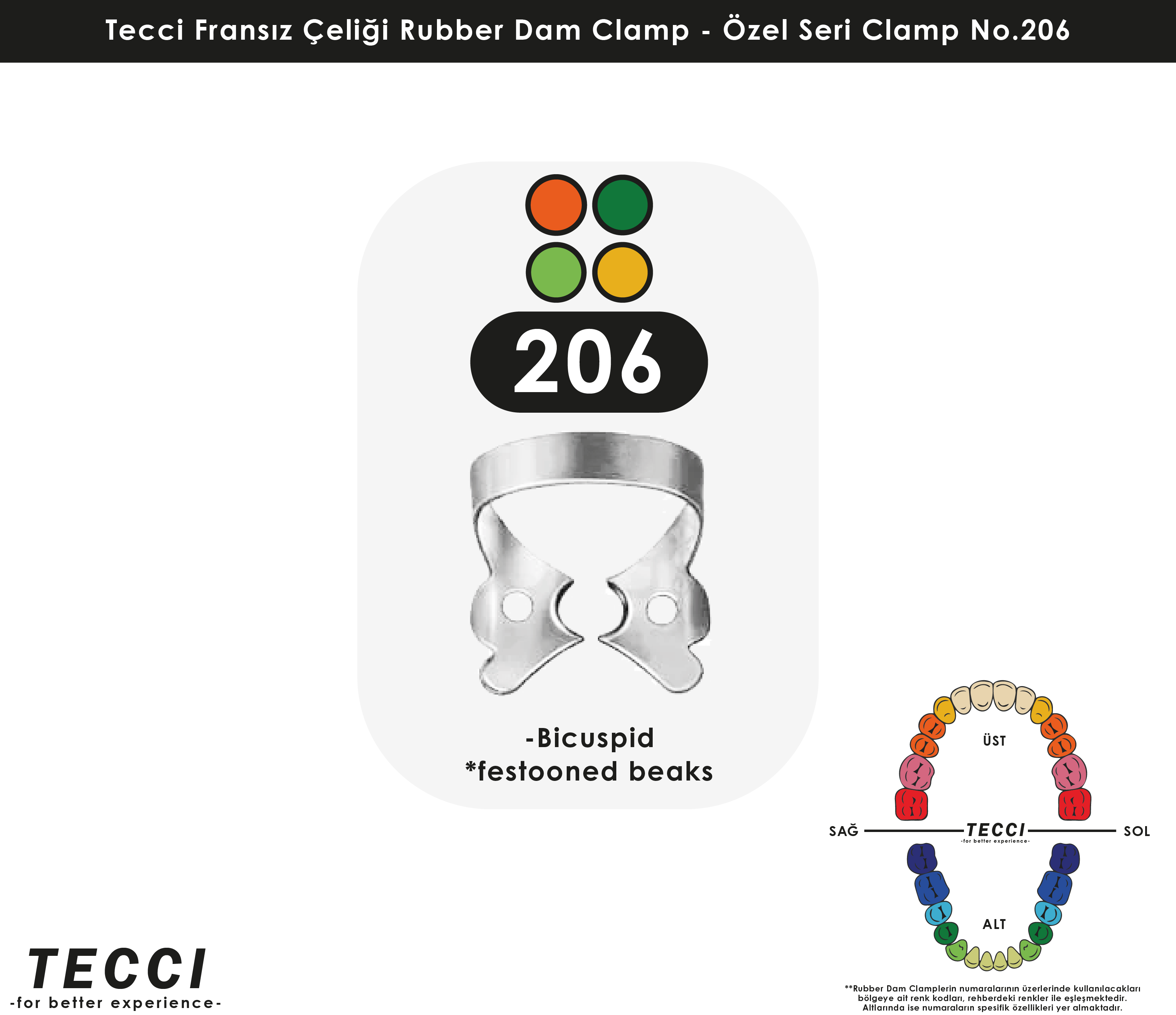 Tecci Fransız Çeliği Rubber Dam Clamp - No.206