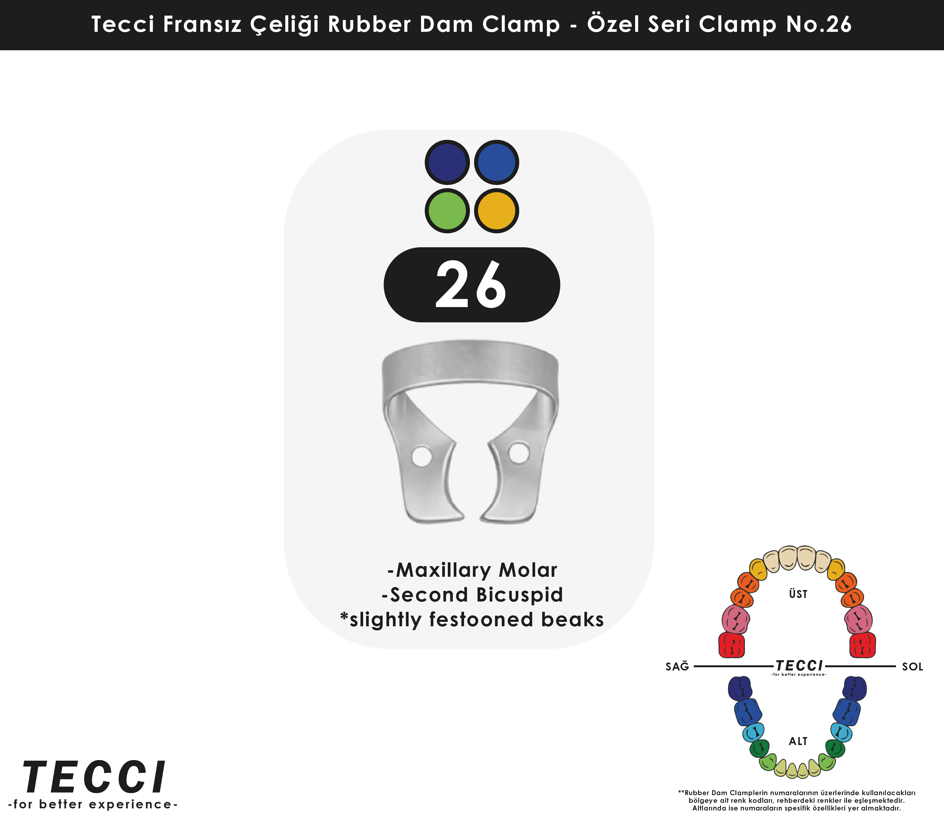 Tecci Fransız Çeliği Rubber Dam Clamp - No.26
