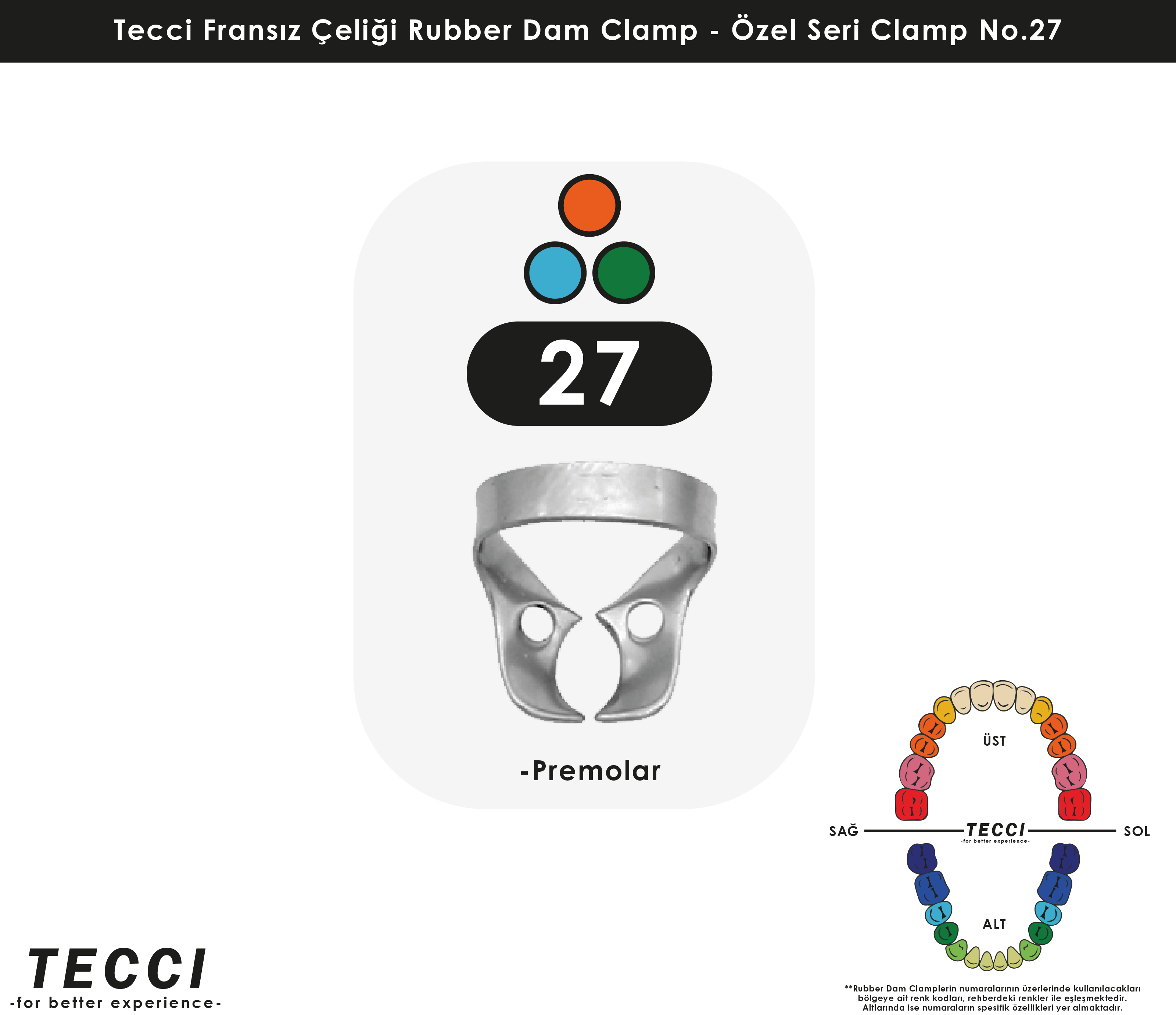 Tecci Fransız Çeliği Rubber Dam Clamp - No.27