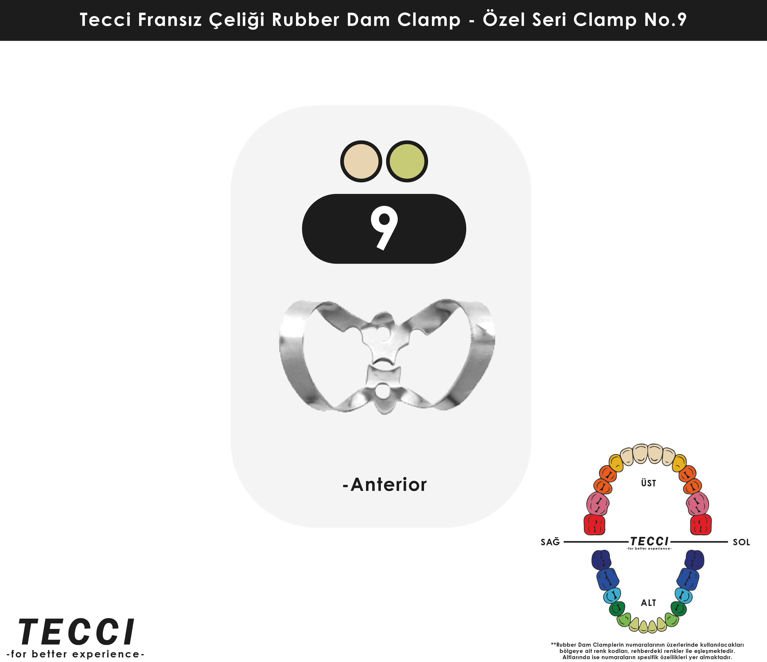 Tecci Fransız Çeliği Rubber Dam Clamp - No.9
